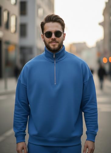 Image of Mack Jonney Solid Half Zipper Track Suit for men | Co-ord Set | Warm Fleece Tracksuit Set | Full Sleeve Sweatshirt