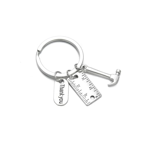 PHAETON 20PCS Toolbox Pendant Keychain Hammer & Ruler Charm Keychain with Thank You Tag for Dad, Father’s Day Birthday Gifts Builders, Construction Team, Handyman Appreciation Keyring