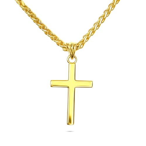 INCREDIBLE CHIC COLLECTIONS 14K Solid Gold Small Cross Pendant Necklace