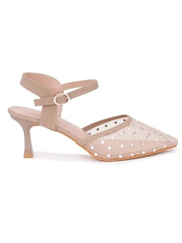 Image of TRYME Women's Kitten Heel Sandals | Pointed Toe Back Strap Low Heel Embellished Sandals for Office, Wedding, Casual & Dressy Wear
