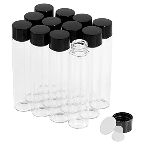 Cadbibe 7ml Clear Glass Vials with Screw Caps and Plastic Stoppers, 2 Dram Small Liquid Sample Vial, Leak-Proof Vial, 12PCS Cover