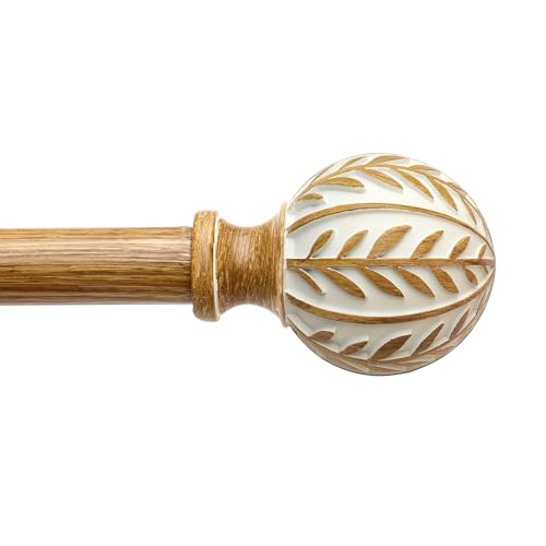 QDWIS Boho Wood Curtain Rods for Windows 66 to 120 inch,1" Adjustable Heavy Duty Window Curtain Rod with Imitation Wood Grain Finials,Rustic Decorative Drapery Rods Set,Size:36-120'',Maple Wood