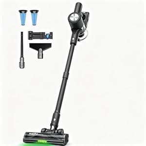 Akku Staubsauger 48KPa/500W/55Min Laufzeit, Staubsauger Kabellos mit Wandmontierter Ladestation, Selbststehend, LED Display, Anti-Tangle-Bürste, Für Tierhaare, Teppiche & Hartböden, Hell-Schwarz