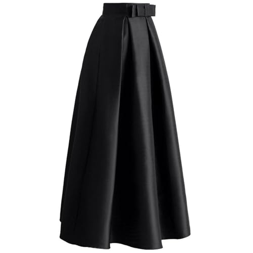 CHICWISH Women Bowknot Pleated Maxi Skirt Casual High Waist A-Line Prom Party Swing Long Skirts with Pockets4