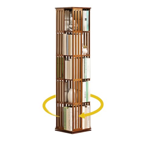 Bücherregal Drehbar aus Bambus 5-stöckiges 360 Rotationsregal mit Eckvitrine Standregal für Bücher und Dekoration Lagerregal für Kinder und Erwachsene multifunktionales Bücherregal (5 Etagen)
