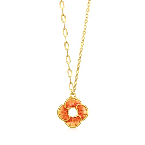 Image of CHOW SANG SANG 999 24K Gold MINTYGREEN Auspicious Windmill Dual Sided Wear Dainty Necklace for Women 47cm 95573N