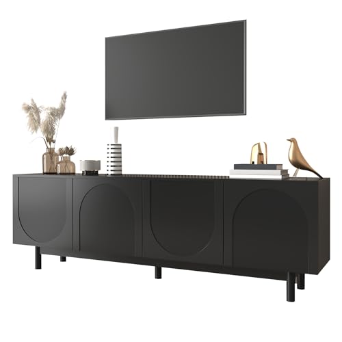 Generisch Mueble de TV moderno negro – 175 x 38 x 56 cm – paneles ajustables – Mueble ligero para TV bajo en sti de lujo