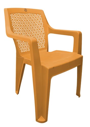 Image of SkyGlamour Cello Sonet Plastic Arm Chair Garden, Home, Living Room, Indoor and Outdoor(Colour: Amber Gold; Set of 2)
