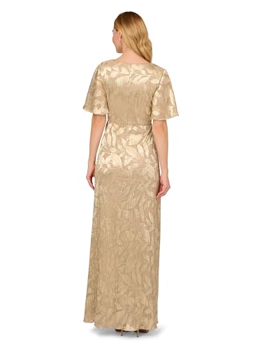 Image of Adrianna Papell Foil Leaf Draped Gown