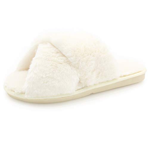 Womens Fuzzy Slippers Sandals Leopard Plush Open Toe Faux Fur Fluffy House Flats