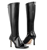 MissHeel Knee High Open Toe Boots Black Tall Boot Stiletto Heel Leather-Boots for Women Summer-Boot Size 11