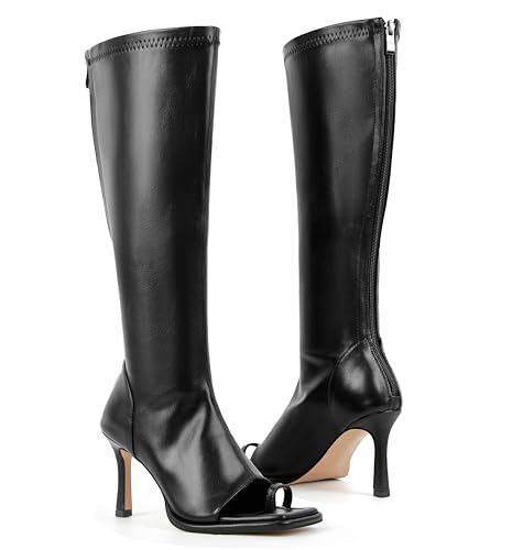 MissHeel Open Toe Knee High Boots Toe-Ring Stretch Summer Boot with Zipper