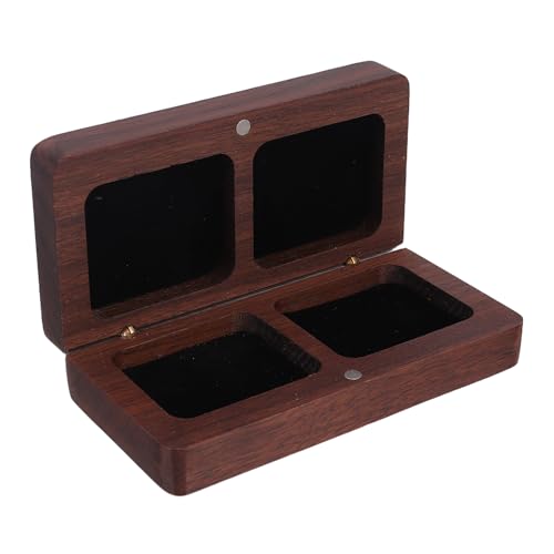 EPIGEIST Caja de Madera Negra para Anillos Doble Ranura, Estuche Compacto para Boda y Compromiso, Soporte Seguro para Anillos, Diseño Cuadrado Vintage Adecuado para Ceremonia y