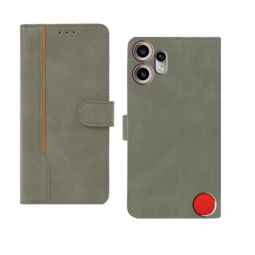 Image of amazon basics CMF Phone 2 Pro Flip Cover | Card Pockets Wallet & Stand | Flip Cover for CMF Phone 2 Pro (Gray with Beige Strip)