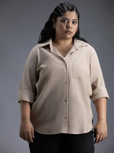 Image of High Star Women Classic Spread Collar Curved Cotton Oversized Casual Shirt