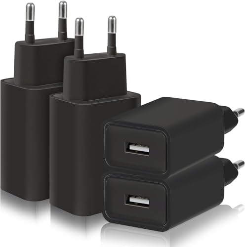 4 Pack 5W Ladegerät USB Netzteil Stecker Adapter, 1A/5V Ladestecker USB Steckdose Netzstecker Kompatibel mit iPhone Samsung Huawei Xiaomi Oppo (Schwarz)