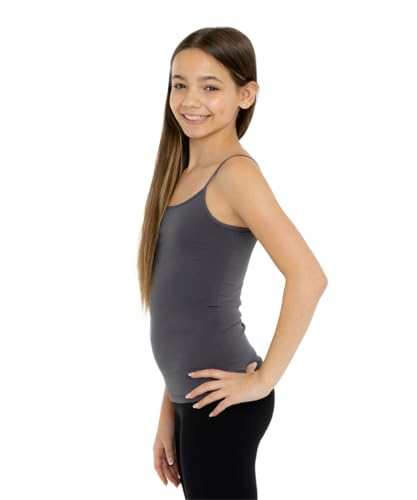 Malibu Sugar Girls Sleeveless Camisole Tank Tops & Camis – Stretchy Comfortable Undershirts Girls Tank Top for Layering Kids Basics One Size Fits Ages 10-14 Charcoal - Thumbnail 3