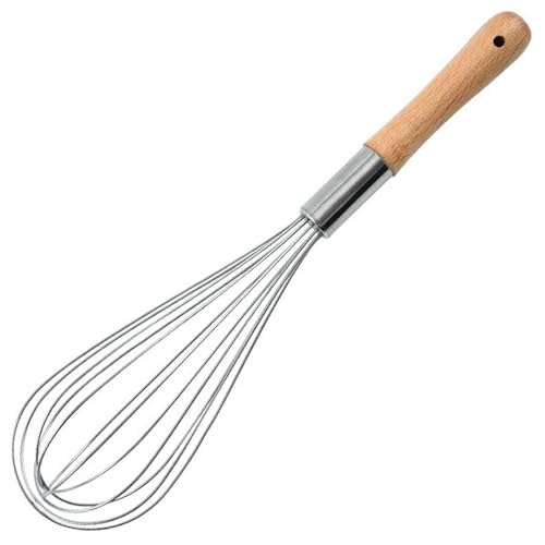 Batidor de madera, batidor de cocina de alambre de acero inoxidable de 12 pulgadas con mango de madera, multifuncional antiadherente para mezclar batir, batir,