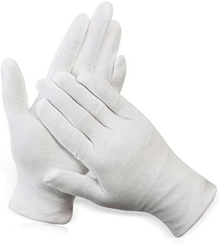 Paxcoo 12 Pairs XL White Cotton Gloves for Dry Hand Moisturizing Cosmetic Eczema Hand Spa and Coin Jewelry Inspection