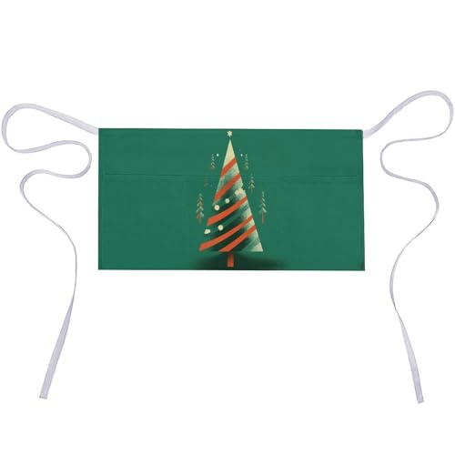KLWQR Christmas Tree Shape Server Aprons Waterproof Adjustable Waiters Apron Half Apron With 3 Pockets Kitchen Restaurant Short Apron for Women Men
