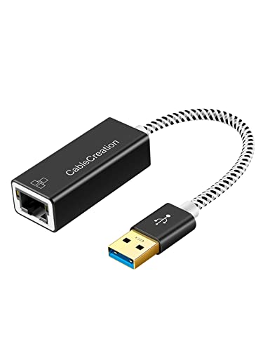 Adapter sieciowy USB, kabel Creation pleciony i aluminium USB 3.0 do RJ45 Gigabit adapter Ethernet, mały rozmiar i nie wymaga dysku, czarno-biały