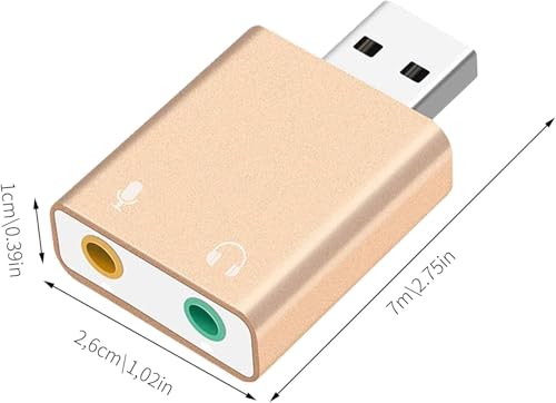 Image of SANCY USB External Sound Card Adapter - 3.5mm TRS Audio Interface for Headphones & Microphone Plug & Play USB Audio Adapter for PC, Laptop, Mac Gold (1-Pack)