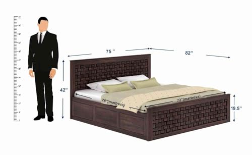 Image of WOODLAB Furniture Solid Sheesham Wood Niwar King Size Bed with Box Storage Wooden Double Bed Furniture Palang for Bedroom Living Room Home (Walnut Finish)