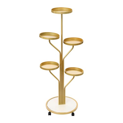 Zalydala Support pour plantes, étagère à fleurs, banc à fleurs, roues universelles (dont deux avec freins), modèle asymétrique, pour décoration intérieure et extérieure de jardin