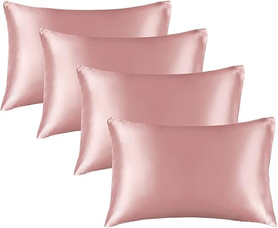 Satin Silk Pillow Cover with Scrunchies for Hair and Skin | Satin Pillowcase for Frizz Free Hair & Glowing Skin | Soft Smooth Pillow Cover with Envelope Closure | 4 Piece Set-image-31