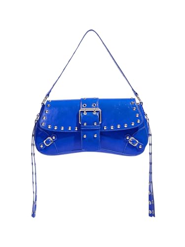 MakeMeChic Womens Shoulder Bags Y2K PU Leather Clutch Small Purse Bags Royal Blue One Size