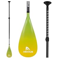 Abahub 3teilig Carbon SUP Paddel mit Paddeltasche Stand Up Teleskoppaddel 170-218cm Karbonschaft+Kunststoffblatt für SUP Board Surfboard Grün-Gelb-Verlauf
