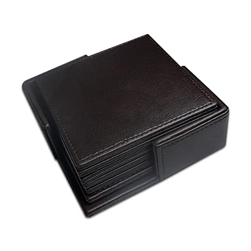 Square Tea Coasters pack of 6 with holder for bar home, office, Genuine/Real Leather, Non-Slip, Heat Resistant Coasters