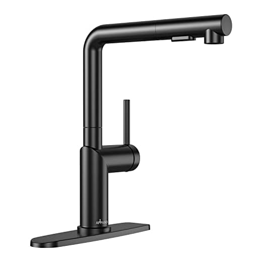 APPASO Modern Kitchen Faucet with Pull-Out Multi-Flow Sprayer Matte Black - Zinc Alloy Single-Handle Kitchen Sink Faucet with Optional Deck Plate, APS231MB