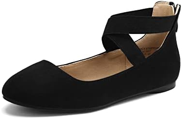 DREAM PAIRS Women's Sole_Stretchy Black Fashion Elastic Ankle Straps Flats Shoes Size 6 M US