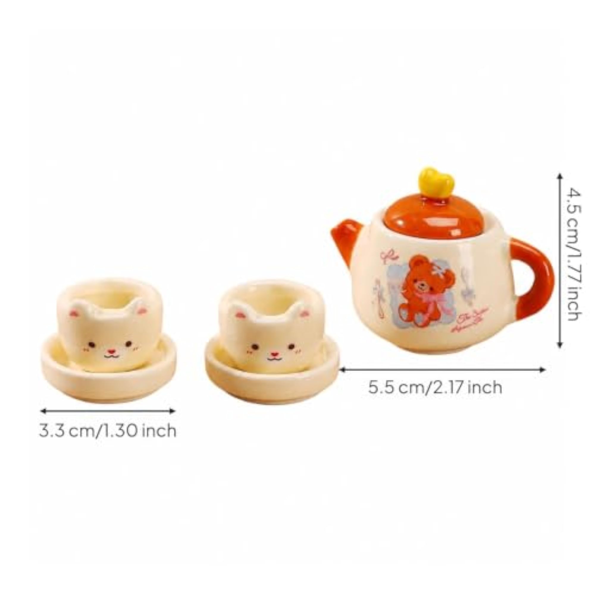 Bear-Themed Miniature Tea Set with Animal-Face Cups, Cute Collectors Gift
