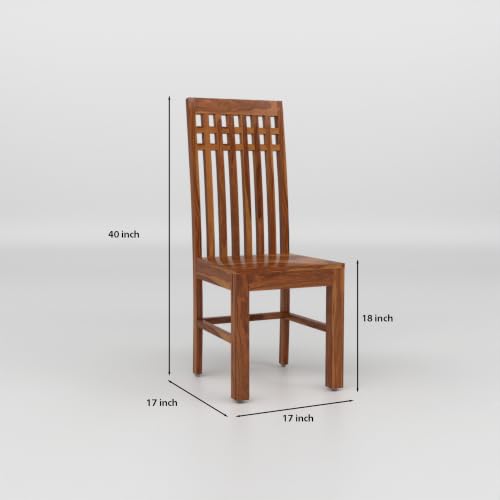 Image of Solid Sheesham Wood Dining Chair Set of 4 | Premium Wooden Dining Chairs | Elegant Vertical Slatted High Backrest | Heavy Duty Dining Table Chairs for Home, Kitchen & Dining Room