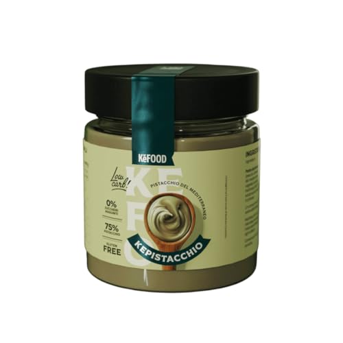 Kefood Kepistacchio Crema Untable de Pistacho 75% Mediterráneo - Cero Azúcares y Maltitol - Keto Baja en Carbohidratos, Sin Lactosa y Sin Gluten - Con Aceite MCT C8 e Inulina - 250 g