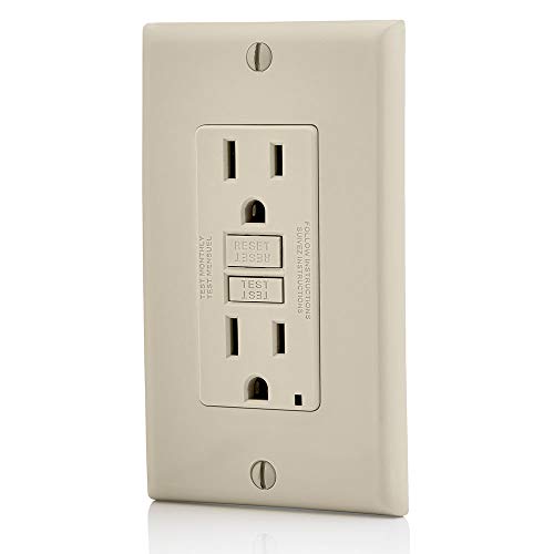 Image of Leviton GFCI Outlet, 15 Amp, Self Test, Non Tamper-Resistant with LED Indicator Light, Protection from Electric Shock and Electrocution, GFNT1-T, Light Almond