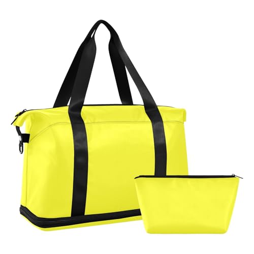 Fluorescent Yellow Duffel Bag Shoulder Weekender Overnight Bag with Adjustable Strap for Trip Foldable