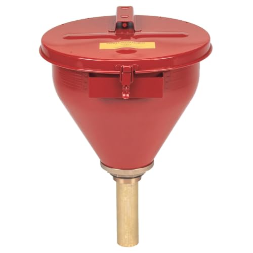 Image of Justrite Drum Funnel for Flammables, Self-Closing Cover, Red, Made in USA