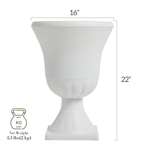 Worth Garden 2-Pack Plastic Urn Planters - 22'' Tall Round Classic Resin Flower Pots Pure White Traditional Large Roman Plant Pots for Front Porch Patio Deck Wedding Decoration Pot - Indoor & Outdoor by Worth - Used condition - Image 3