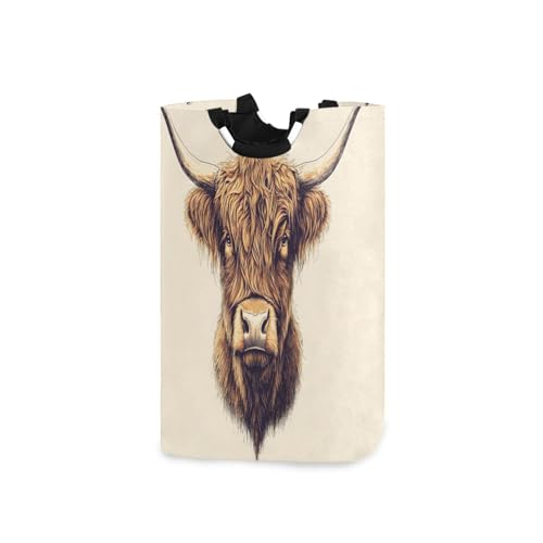 Jihqo Laundry Hamper Basket Highland Cow Portrait Collapsible Nursery Storage Bin Waterproof Clothing Baskets for Home Bedroom Bathroom Washing Room