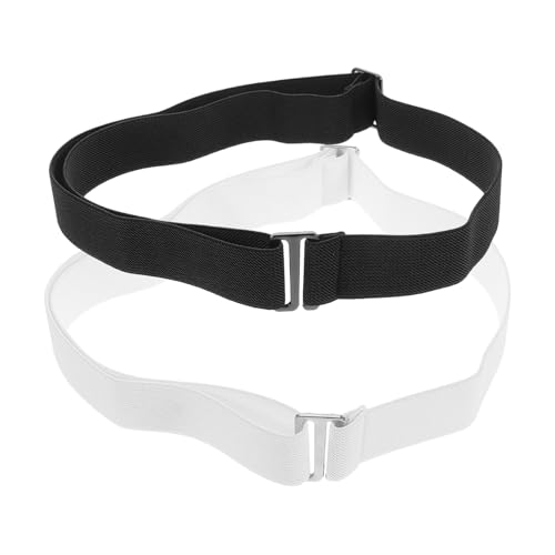 2Pcs Women Adjustable Elastic Stretch Belt with Flat Buckle Invisible Thin Belt for Jeans Pants and Dresses Black White