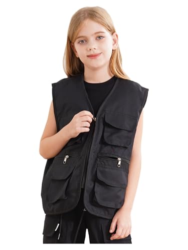 Kids Volunteer Activity Vest Boys Girls Sleeveless Tank Tops Zipper Front Waistcoat Security Work Uniform