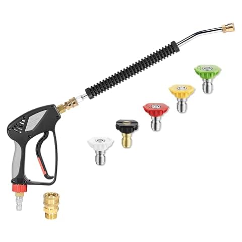TOOLCY Pressure Washer Gun & Wand - 18" Curved Pressure Washer Extension Wand with 3/8" Swivel Plug & M22-14mm Coupler, Power Washer Gun with 1/4” Quick Connect & 5 Nozzle for Foam Cannon Car Wash Cover