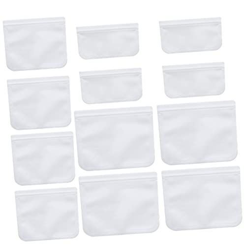 GRIRIW 12 Pcs Food Preservation Bags Leak-proof Vacuum Sealer Bags Transparent Peva Self-seal Large Capacity Airtight Clip Chain