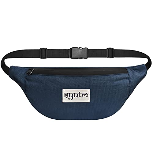 Image of Unisex Waist Pack Travel Handy Hiking Zip Pouch Elegant Style Document Money Phone Belt Sport Bag Bum Bag for Men and Women Nylon Adjustable Strap (Navy Blue Doted)