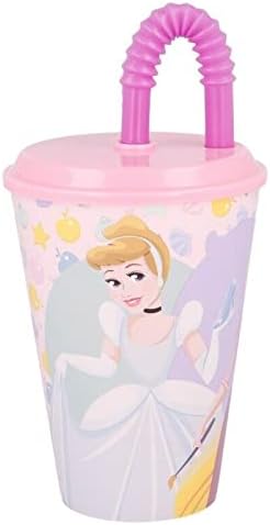 Gold1 Reusable Kids Character Sports Tumbler 430ML Drinking Re-usable Plastic Cup with Straw (Princess), Pink - Image 3
