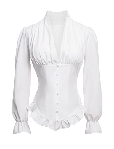 Victorian Blouse for Women Vintage Ruffle Long Sleeves Shirt Tops