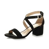 Ajvani Womens Ladies mid Low Block Heel Cross Straps Party Strappy Sandals, Black Suede, 8 UK